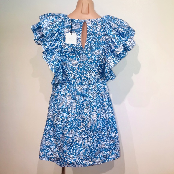 ZARA (NWT) Cotton Floral Ruffle Mini Dress in Blue/White Size M - Picture 3 of 8